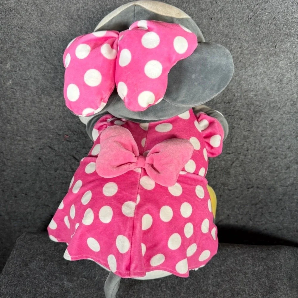 Disney‎ Store Minnie Mouse Plush Pink Polka Dot Dress Sleeping Cuddle Toy